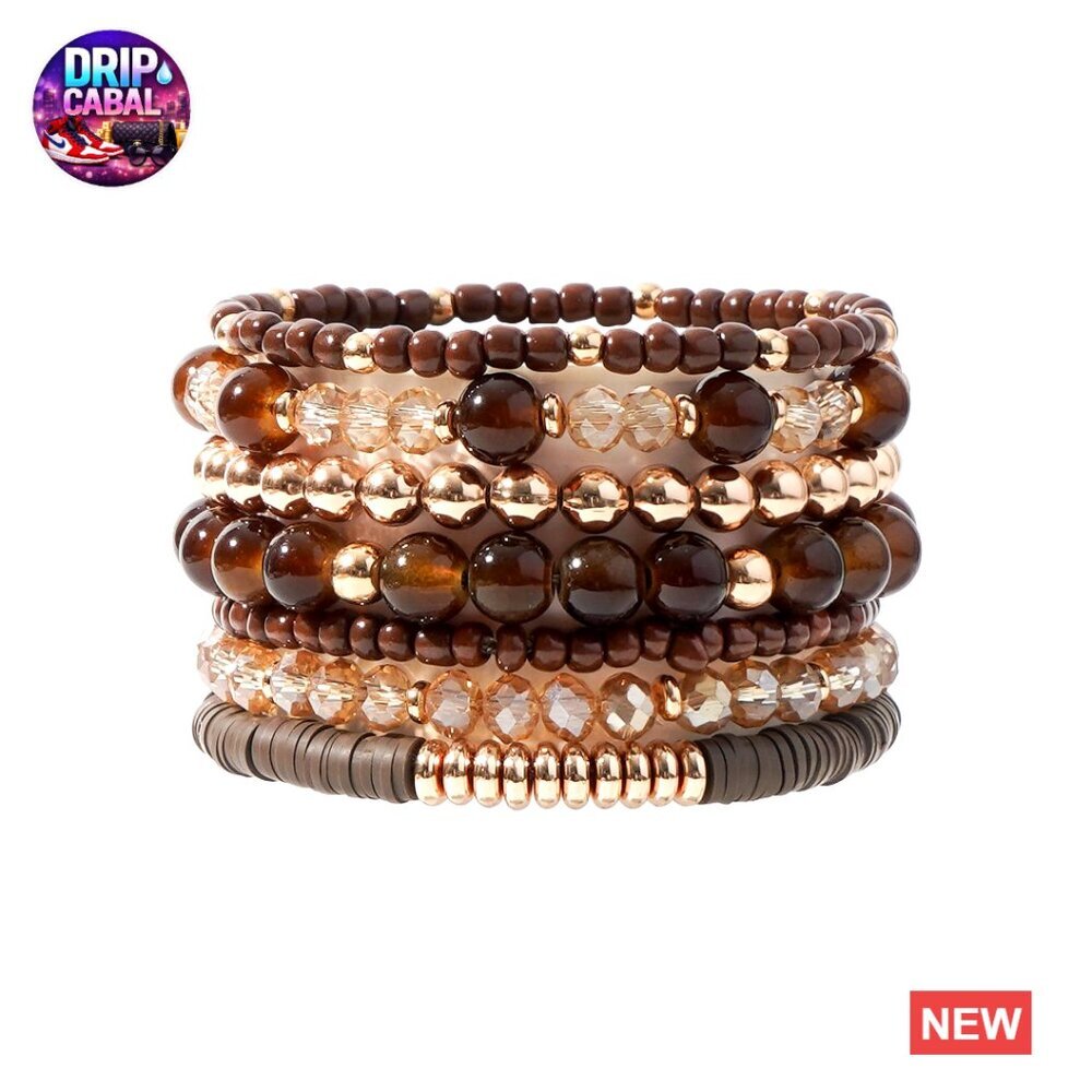 Boho Stretch Bead Bracelets Stackable Layering Gold Plated Bohemian Jewelry